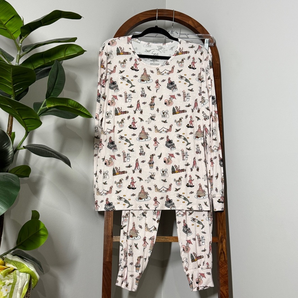 Sweet P Baby Co Women's MEDIUM Pink Christmas Elf Bamboo Blend Pajama Set
